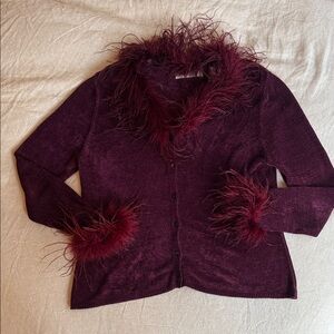 Vintage Burgundy Feather-Trimmed Evening Top